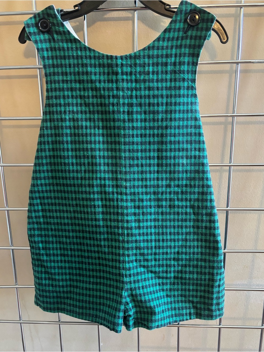 Vintage Ragland Green and Black Checkered Pinafore Romper Sz 3T